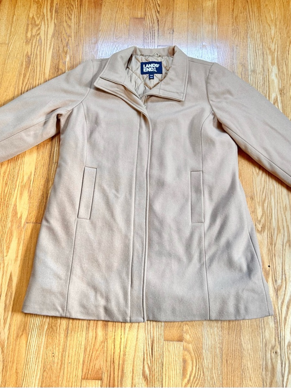 Lands' End Women's Beige Wool-Blend Coat